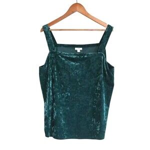 J.JILL Tank Top Women's XL Green Crushed Velvet Boxwood Luxury New